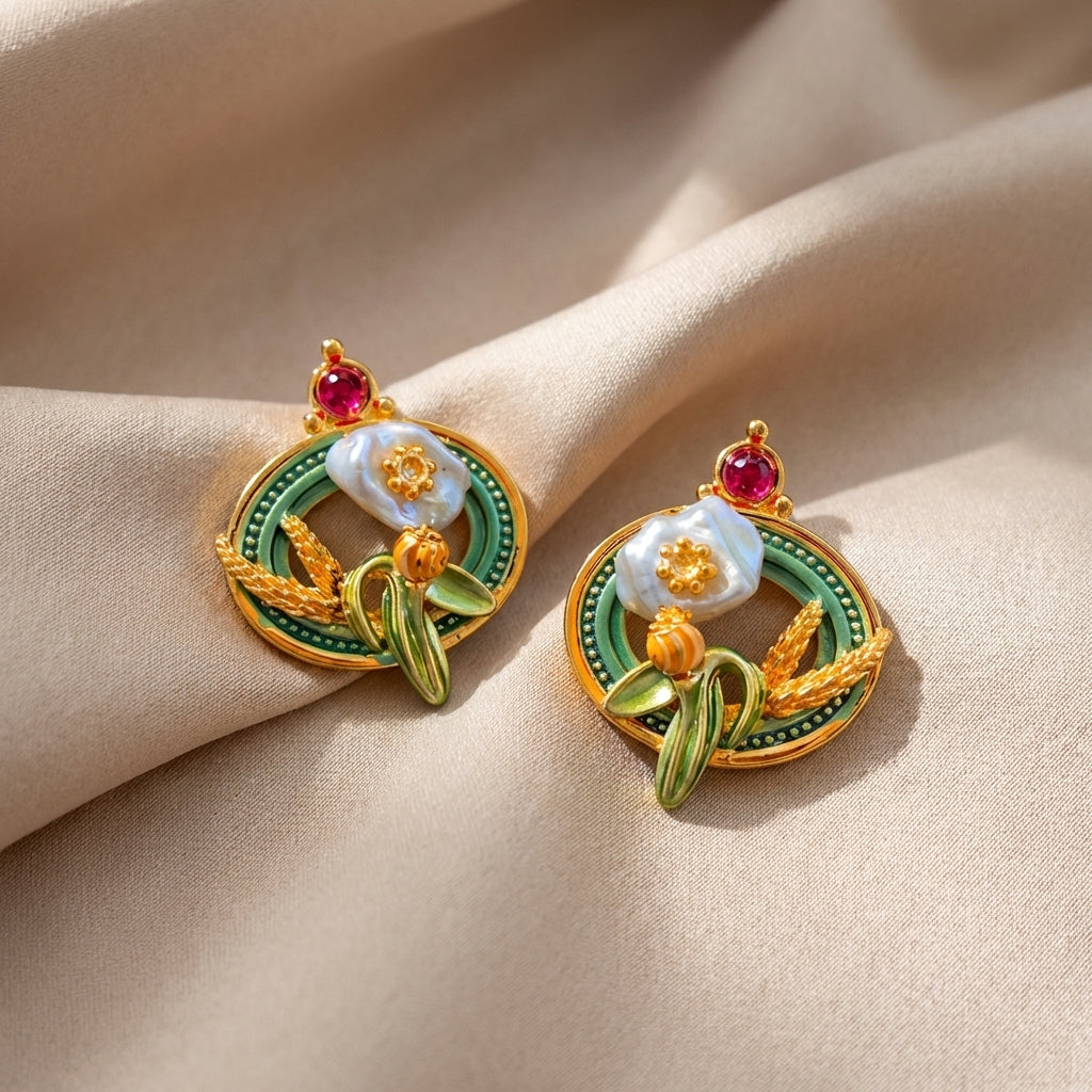 Baroque Pearl Garden Fantasy Stud Earrings – Brunch & Beyond Statement