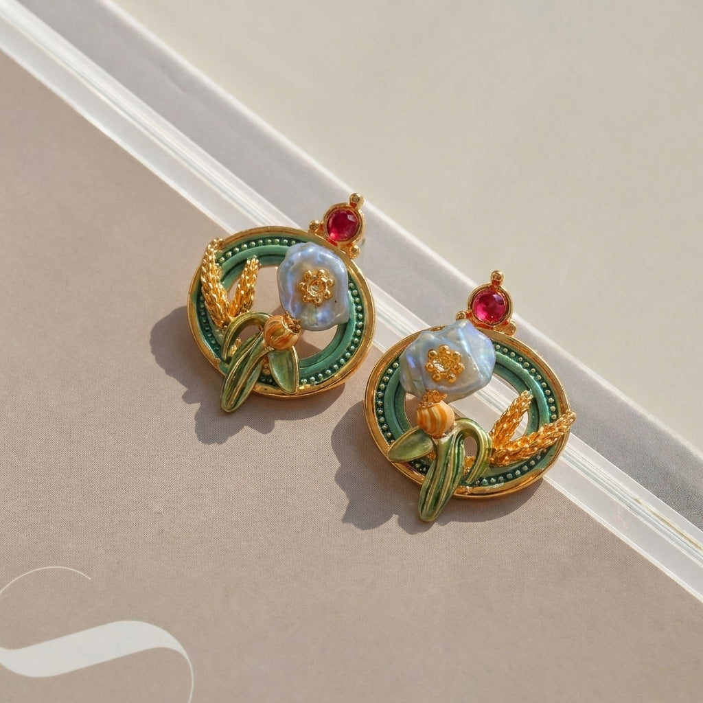 Baroque Pearl Garden Fantasy Stud Earrings – Brunch & Beyond Statement