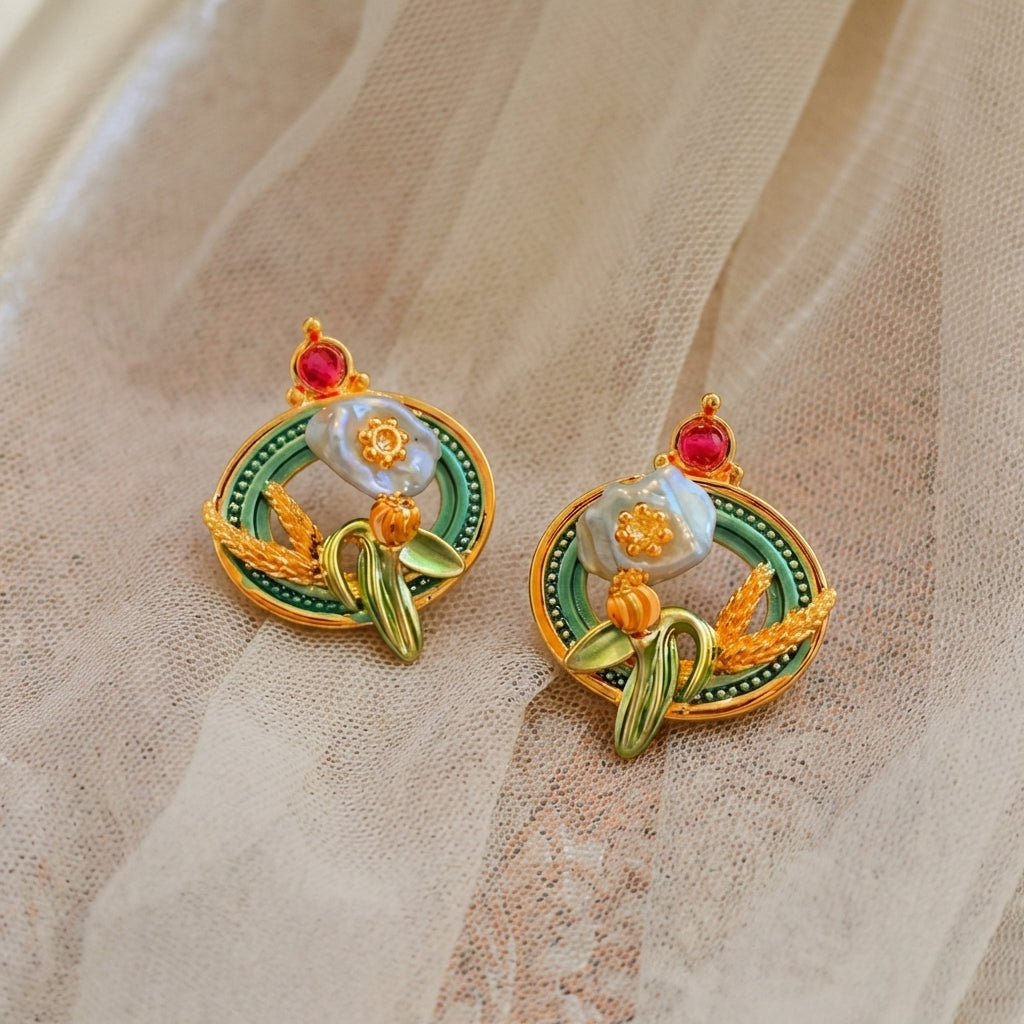 Baroque Pearl Garden Fantasy Stud Earrings – Brunch & Beyond Statement