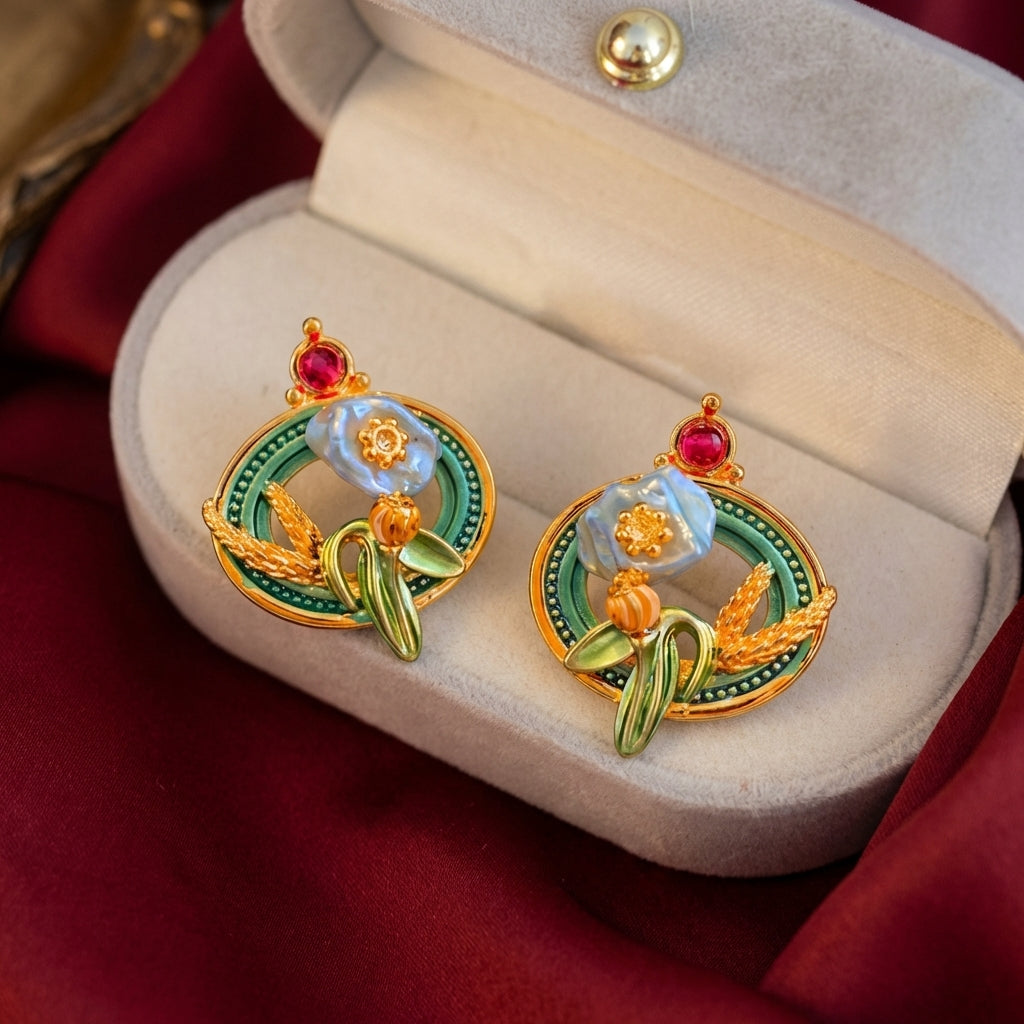Baroque Pearl Garden Fantasy Stud Earrings – Brunch & Beyond Statement
