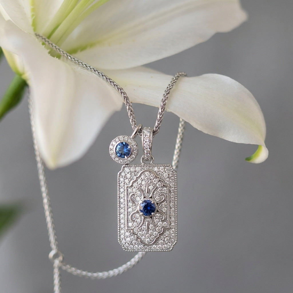 Regal Art Deco Azure Stone Pendant Necklace