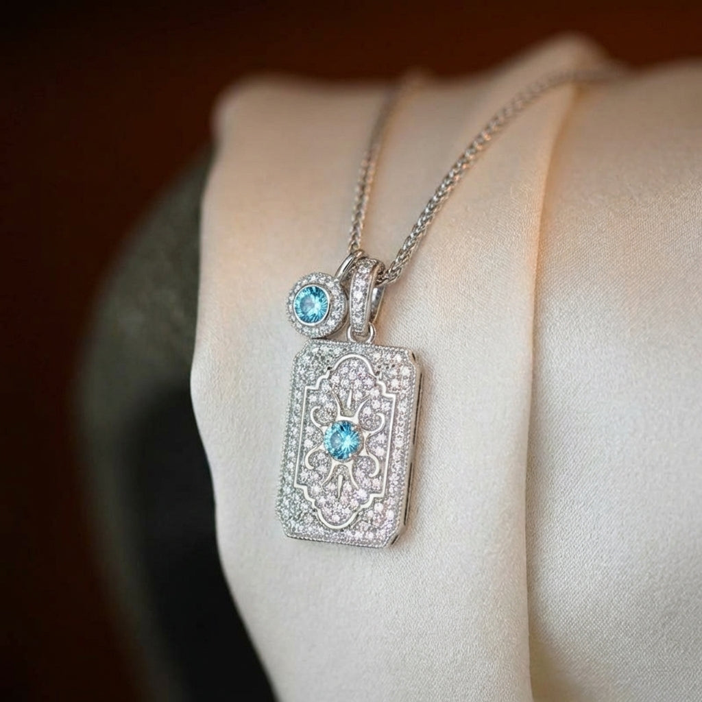 Regal Art Deco Azure Stone Pendant Necklace