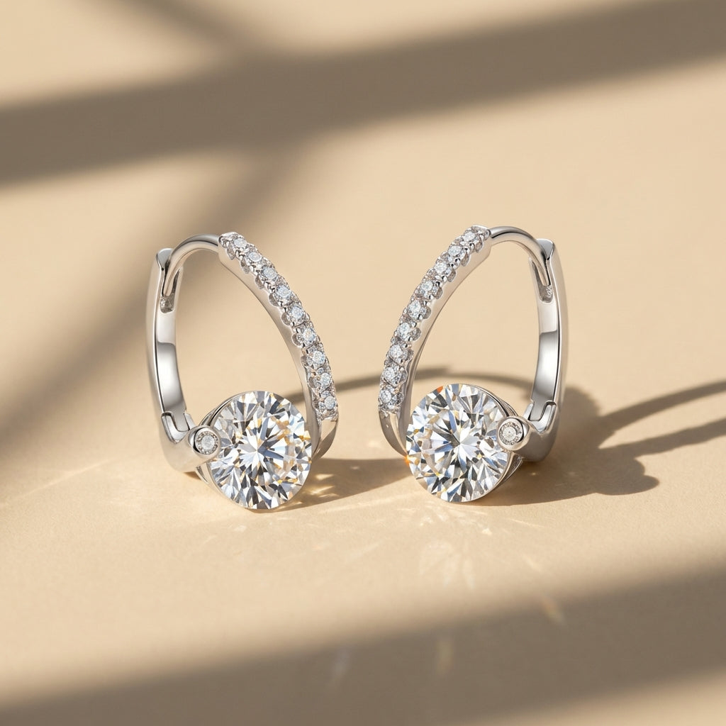 Modern Glamour Solitaire Pave Hoop Earrings – Effortless Evening Sparkle
