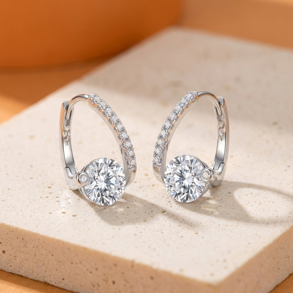 Modern Glamour Solitaire Pave Hoop Earrings – Effortless Evening Sparkle