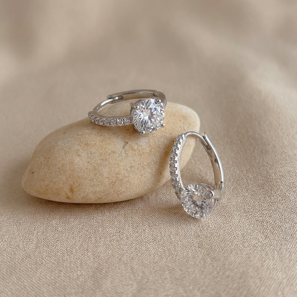 Modern Glamour Solitaire Pave Hoop Earrings – Effortless Evening Sparkle