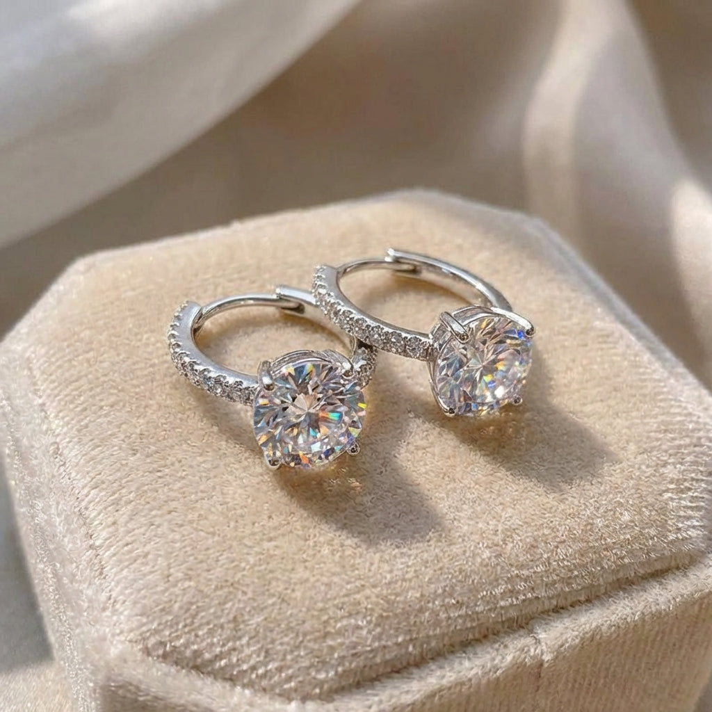 Modern Glamour Solitaire Pave Hoop Earrings – Effortless Evening Sparkle