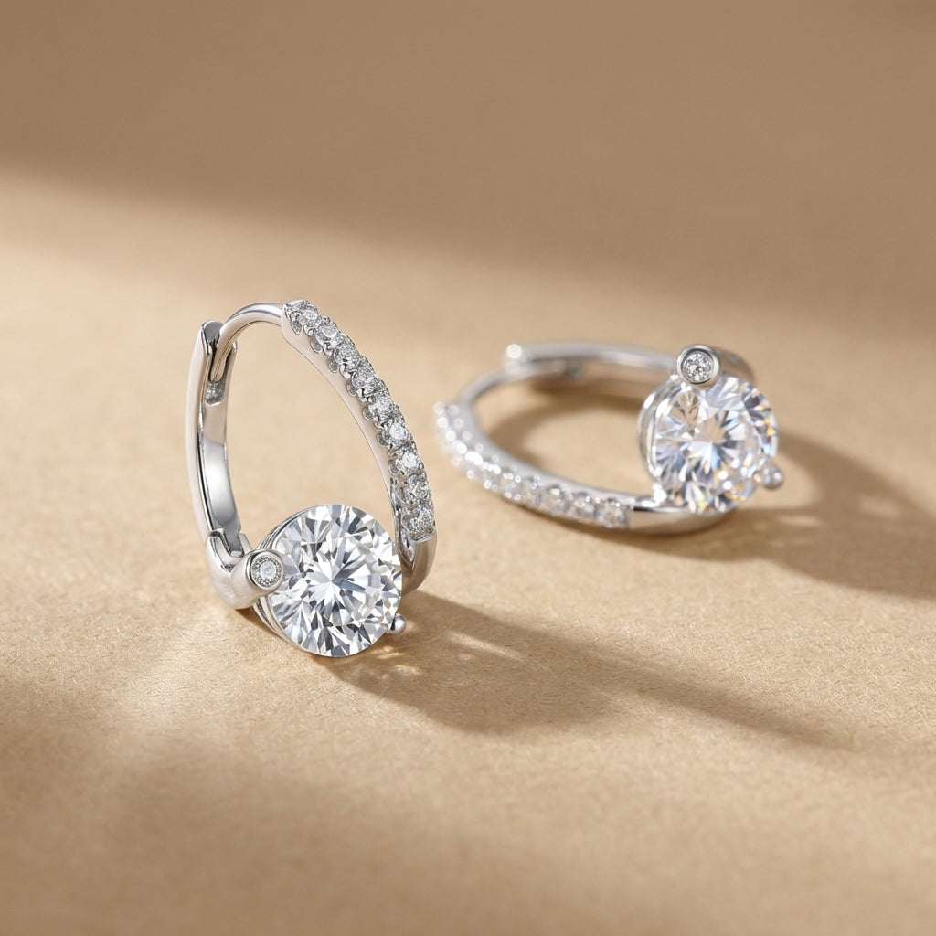 Modern Glamour Solitaire Pave Hoop Earrings – Effortless Evening Sparkle