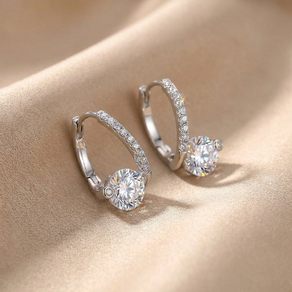 Modern Glamour Solitaire Pave Hoop Earrings – Effortless Evening Sparkle