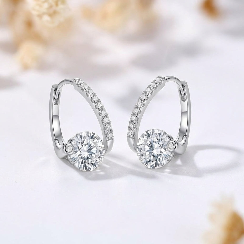 Modern Glamour Solitaire Pave Hoop Earrings – Effortless Evening Sparkle