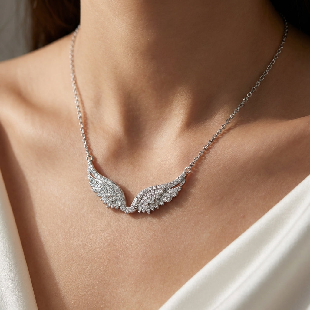 Sparkling Angel Wing Necklace: Ethereal Grace