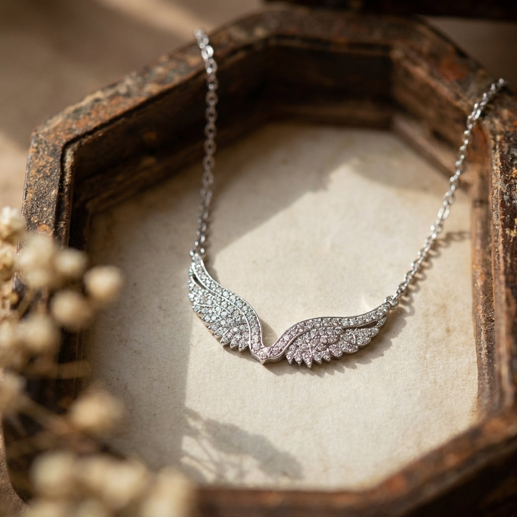 Sparkling Angel Wing Necklace: Ethereal Grace