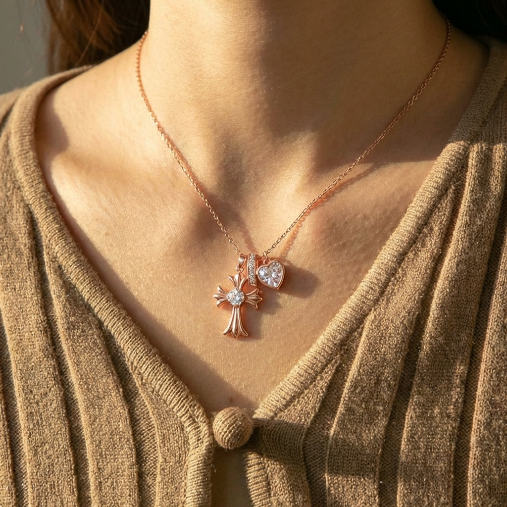 Rose Gold Devotion Charms Necklace: Romantic Grace