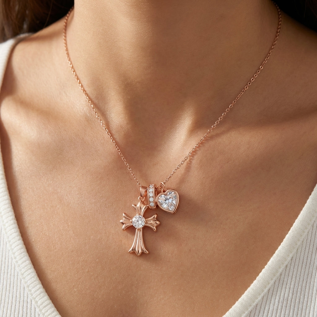 Rose Gold Devotion Charms Necklace: Romantic Grace