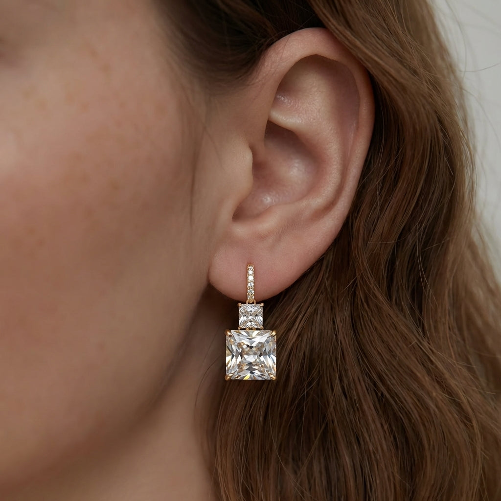 Sparkling Square-Cut Drop Earrings | Parisian Glamour for Evening Wear