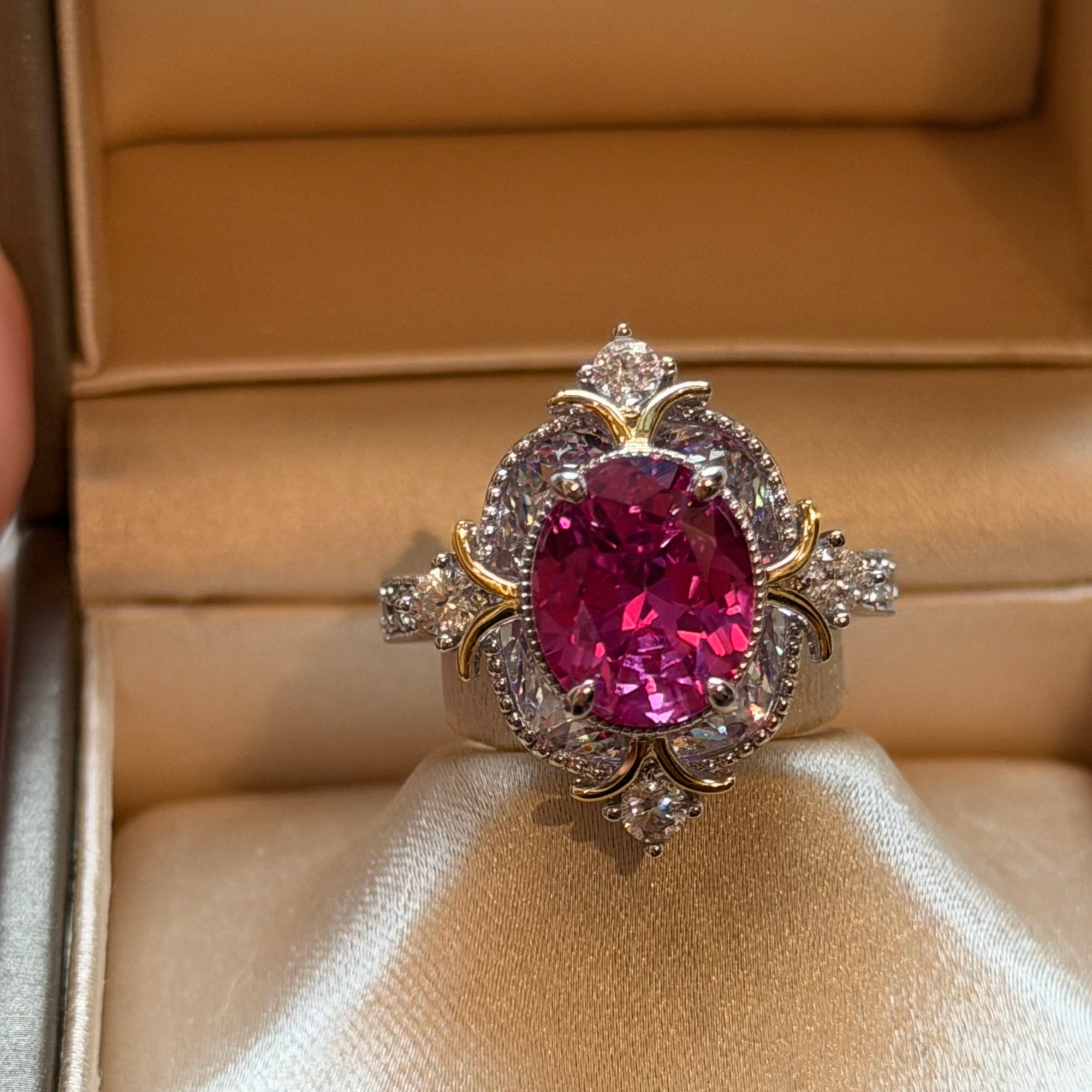 Lab Created Pink Sapphire Statement Ring – Vintage Floral Design