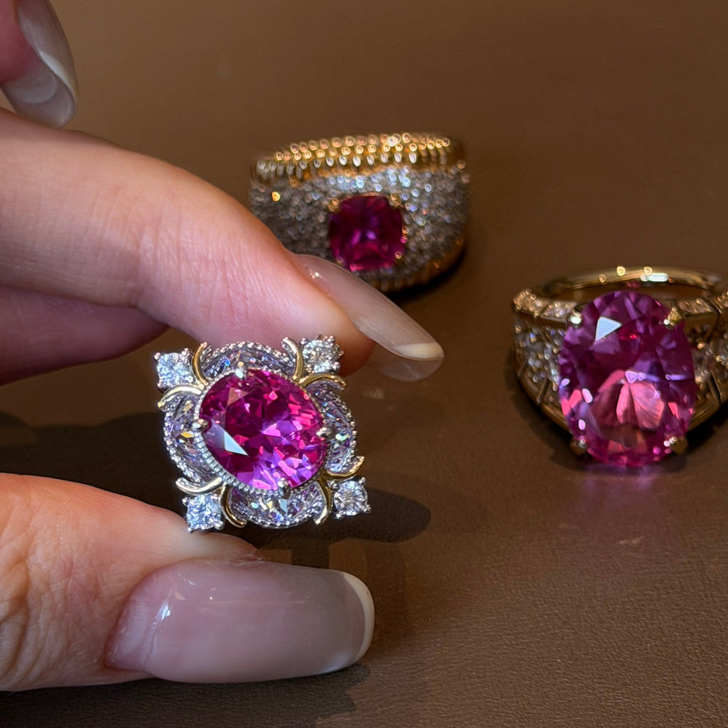Lab Created Pink Sapphire Statement Ring – Vintage Floral Design