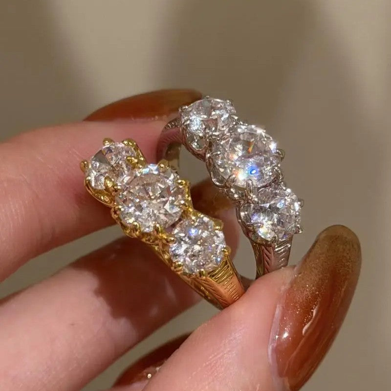 Three-Stone Trinity Ring · Dual-Finish S925 Silver