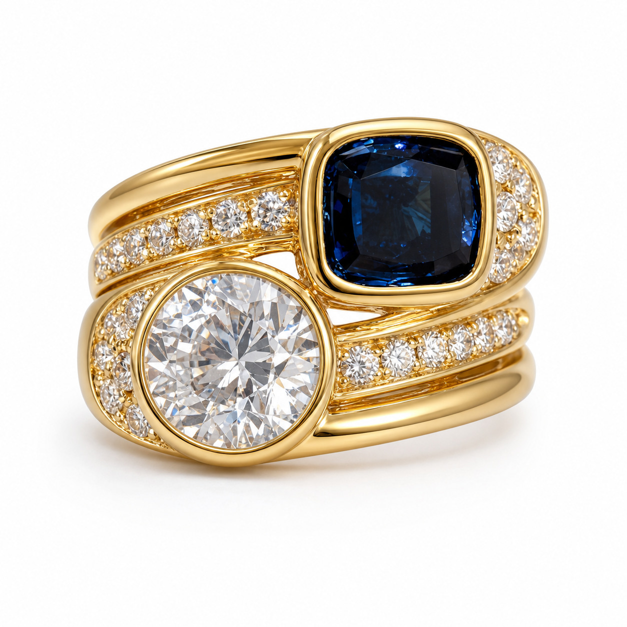 Custom Lab-Grown Blue Sapphire Double-Stone Vintage Ring · 925 Silver