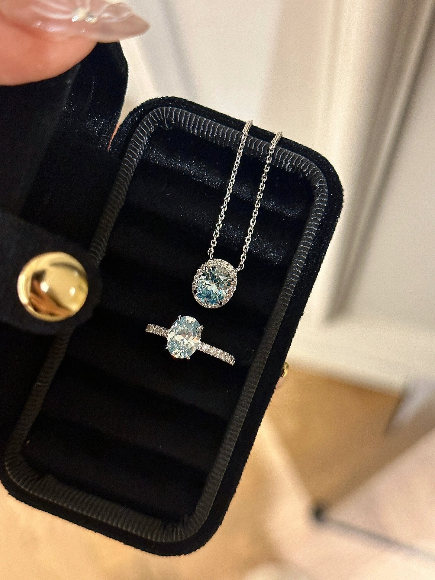 Azure Aquamarine Set-Natural Aquamarine Jewelry Set Necklace & Ring