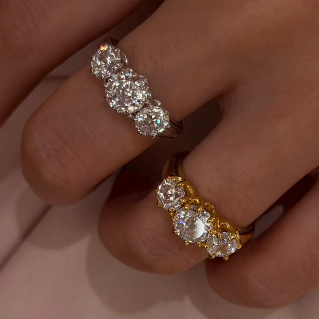 Three-Stone Trinity Ring · Dual-Finish S925 Silver