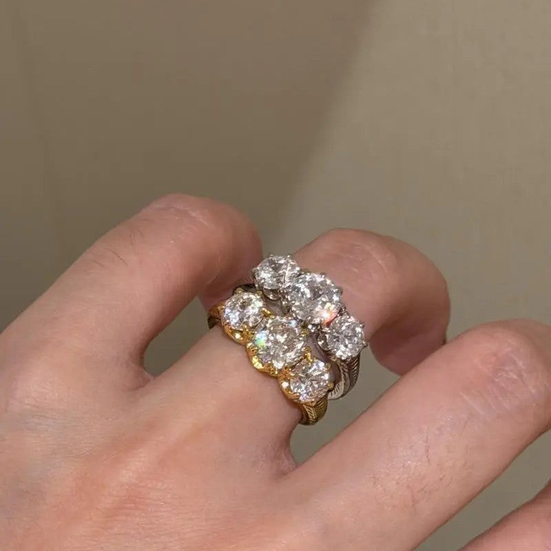 Three-Stone Trinity Ring · Dual-Finish S925 Silver