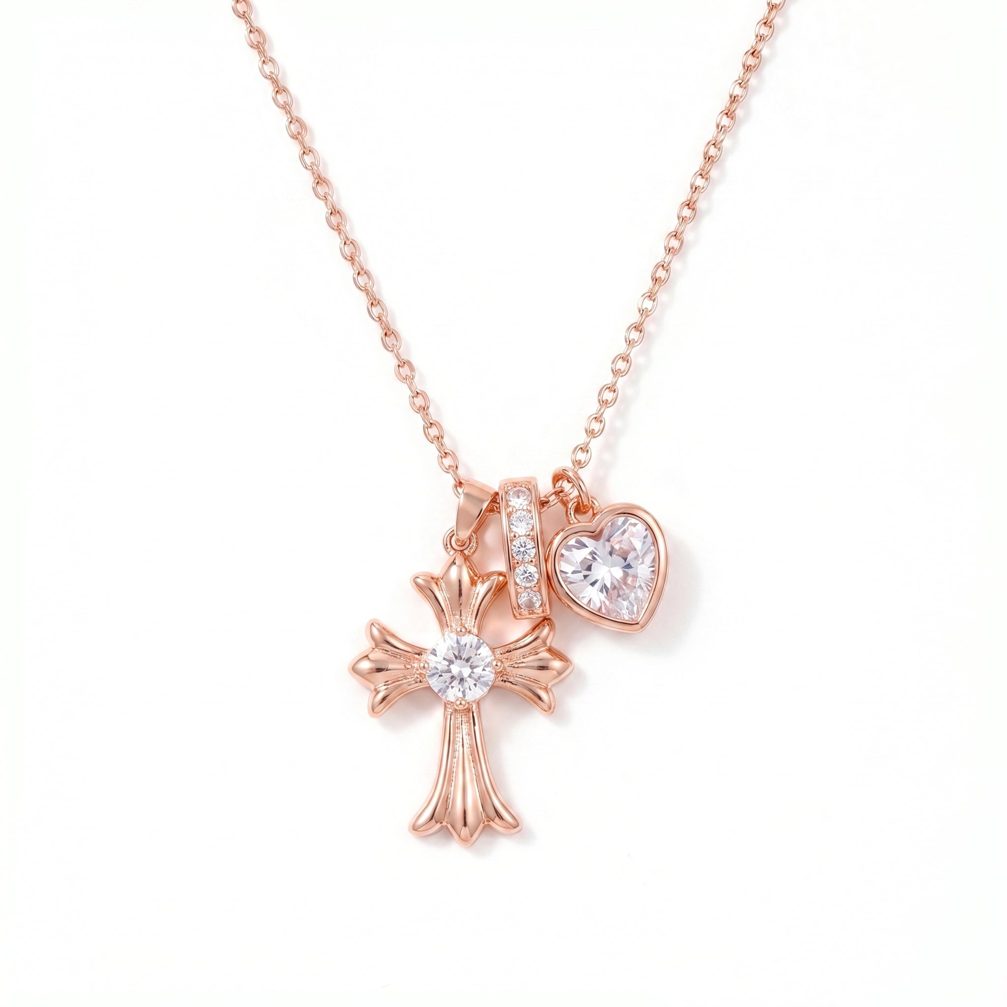 Rose Gold Devotion Charms Necklace: Romantic Grace