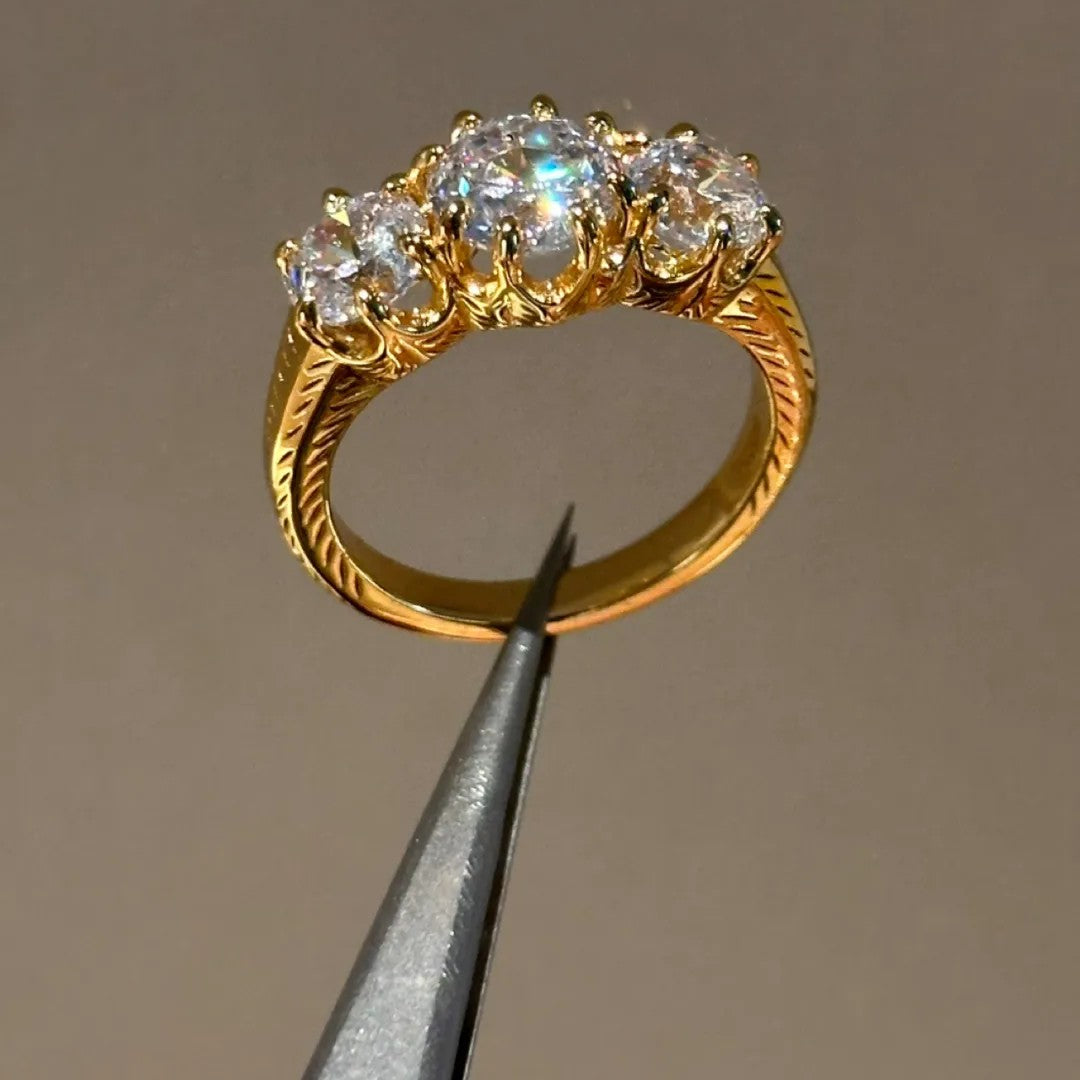 Three-Stone Trinity Ring · Dual-Finish S925 Silver