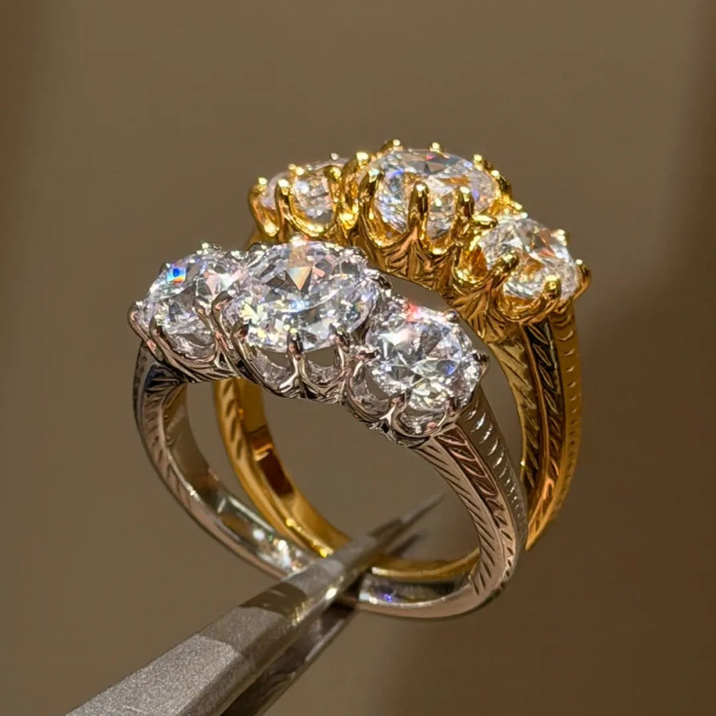 Three-Stone Trinity Ring · Dual-Finish S925 Silver
