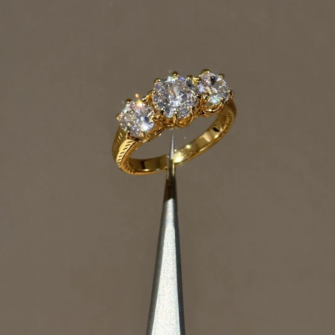 Three-Stone Trinity Ring · Dual-Finish S925 Silver