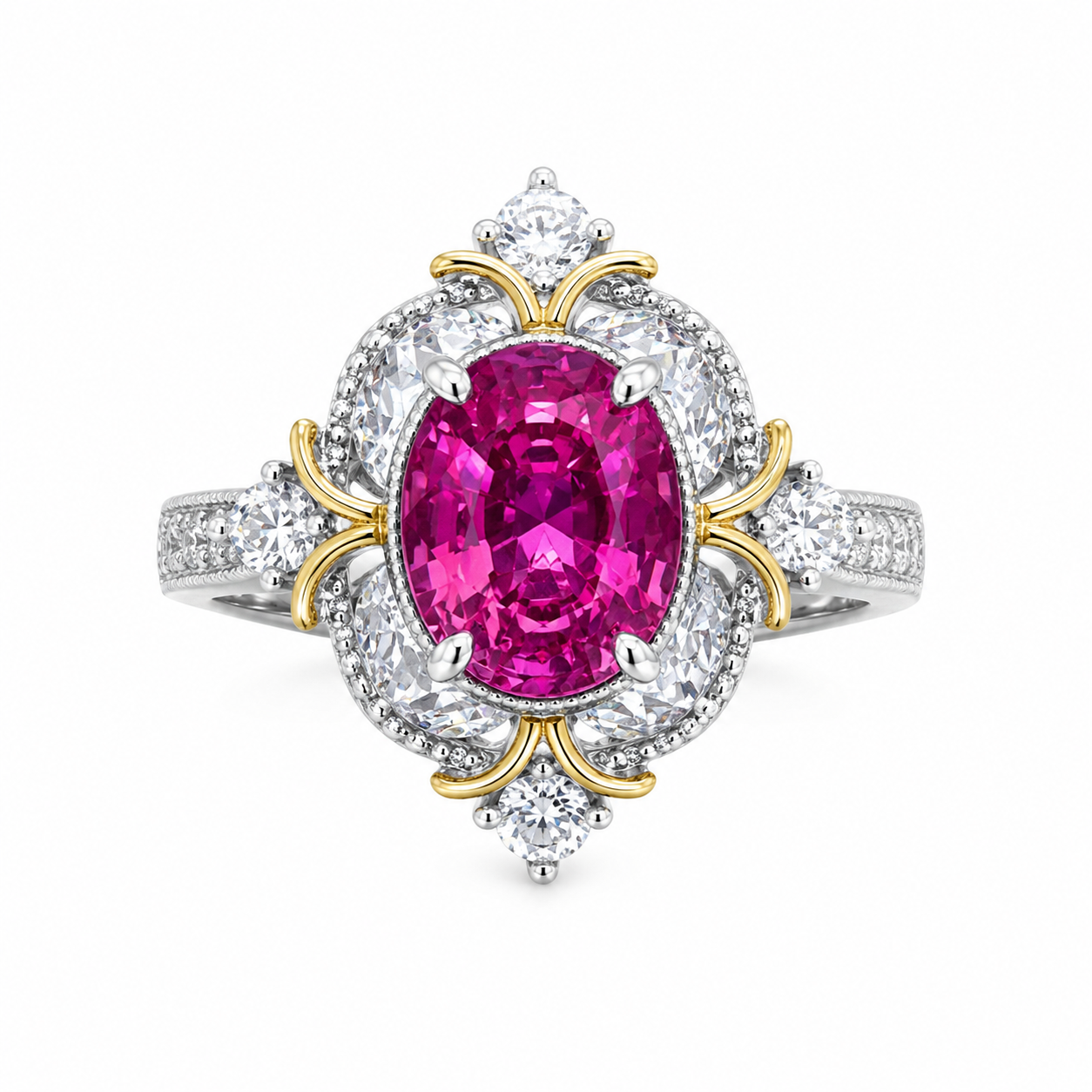 Lab Created Pink Sapphire Statement Ring – Vintage Floral Design