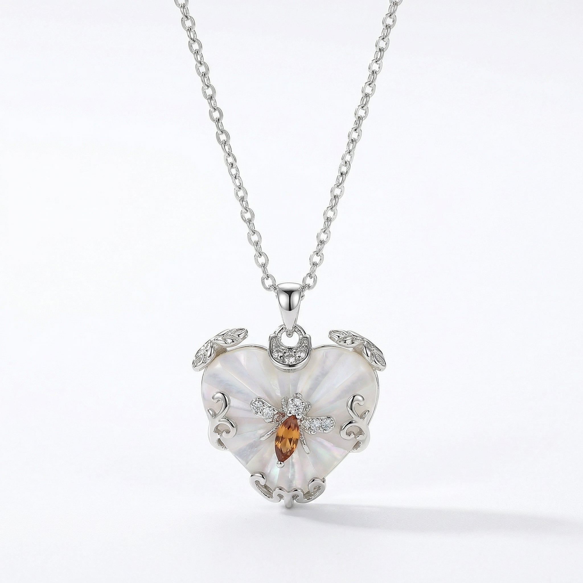 Mother-of-Pearl Bee Heart Necklace – Whimsical Elegance