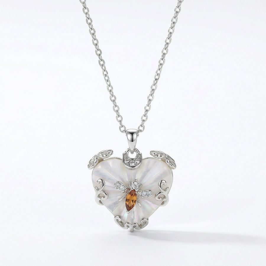 Mother-of-Pearl Bee Heart Necklace – Whimsical Elegance