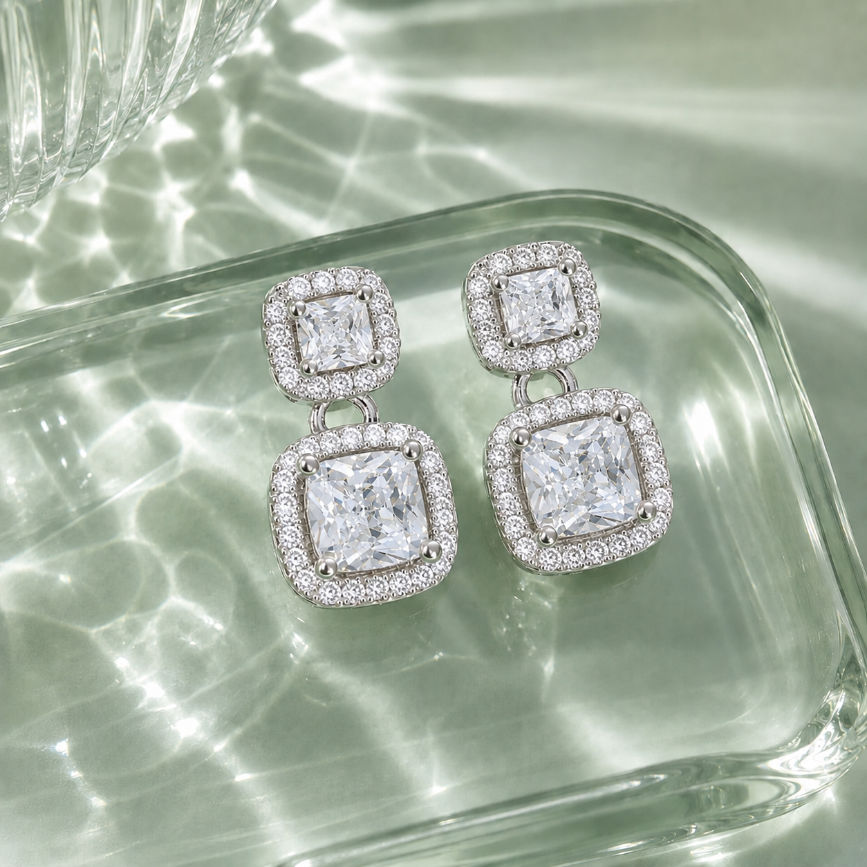 Dazzling Square Halo Drop Earrings – Effortless Desk-to-Dinner Glamour