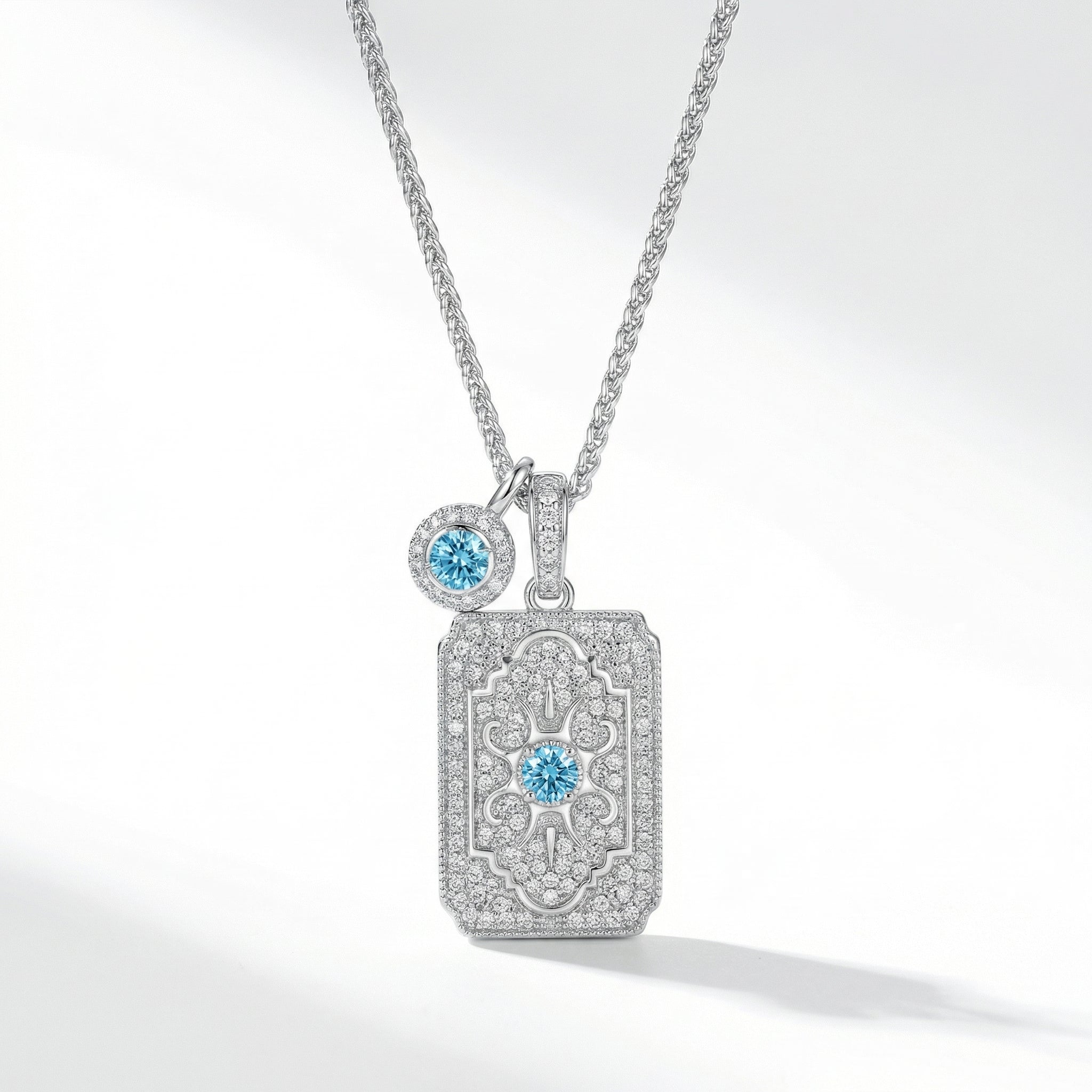 Regal Art Deco Azure Stone Pendant Necklace