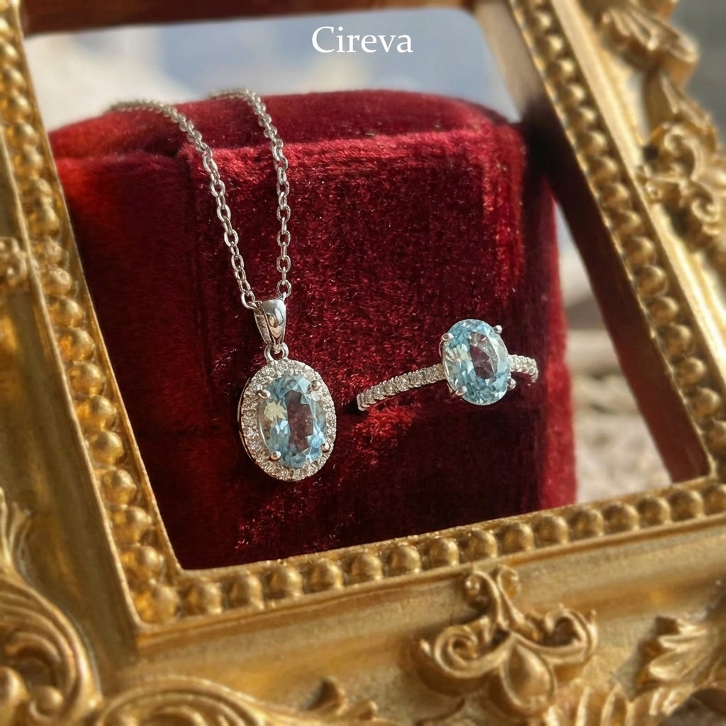 Azure Aquamarine Set-Natural Aquamarine Jewelry Set Necklace & Ring