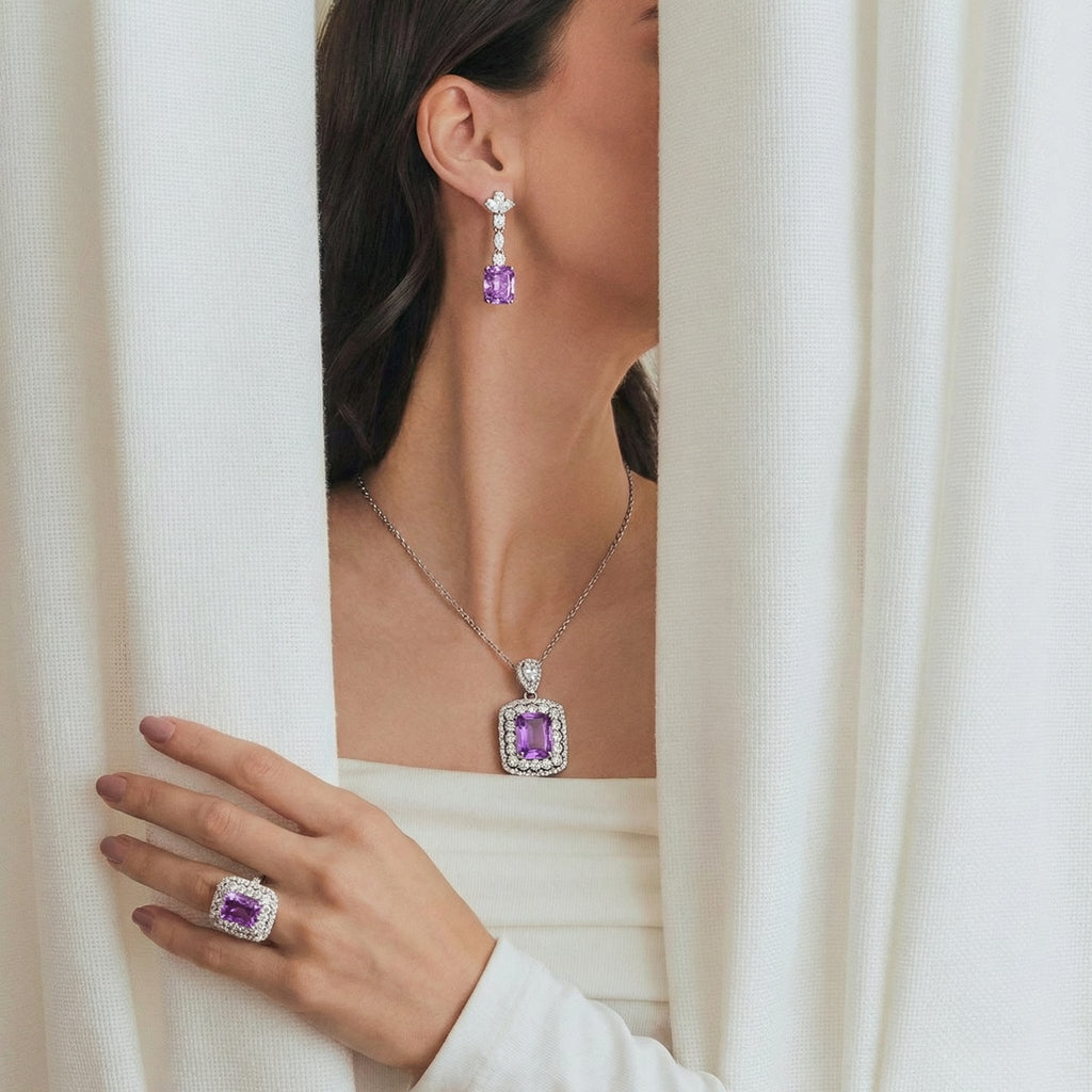 Violet Radiance Set 【Necklace+Earrings+Ring+free gift】