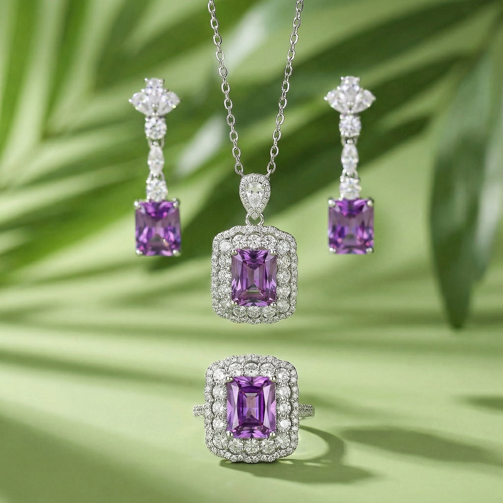 Violet Radiance Set 【Necklace+Earrings+Ring+free gift】