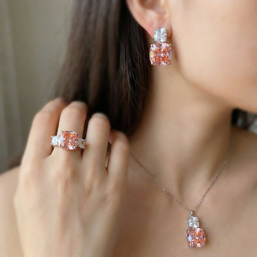 Blush Cushion Cut Diamond Simulant Set | Day-to-Night Chic