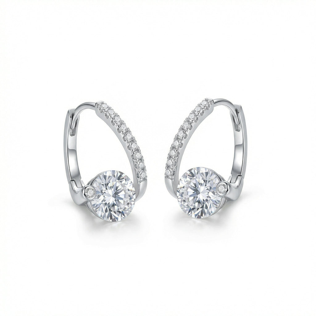 Modern Glamour Solitaire Pave Hoop Earrings – Effortless Evening Sparkle