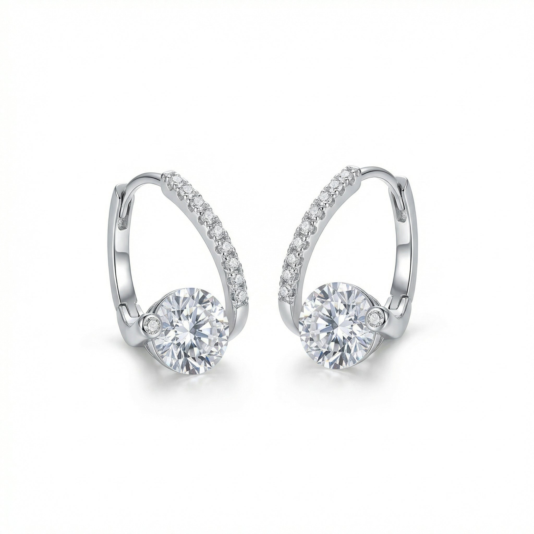 Modern Glamour Solitaire Pave Hoop Earrings – Effortless Evening Sparkle