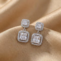 Dazzling Square Halo Drop Earrings – Effortless Desk-to-Dinner Glamour