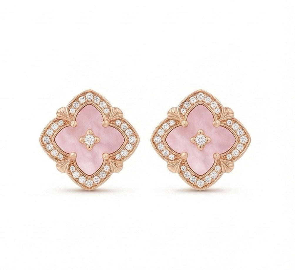 Blush Clover Set——Pink Mother of Pearl Jewelry Set Necklace, Bracelet, Earrings & Ring