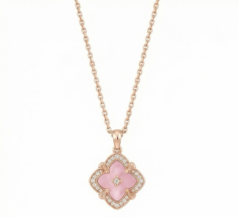 Blush Clover Set——Pink Mother of Pearl Jewelry Set Necklace, Bracelet, Earrings & Ring