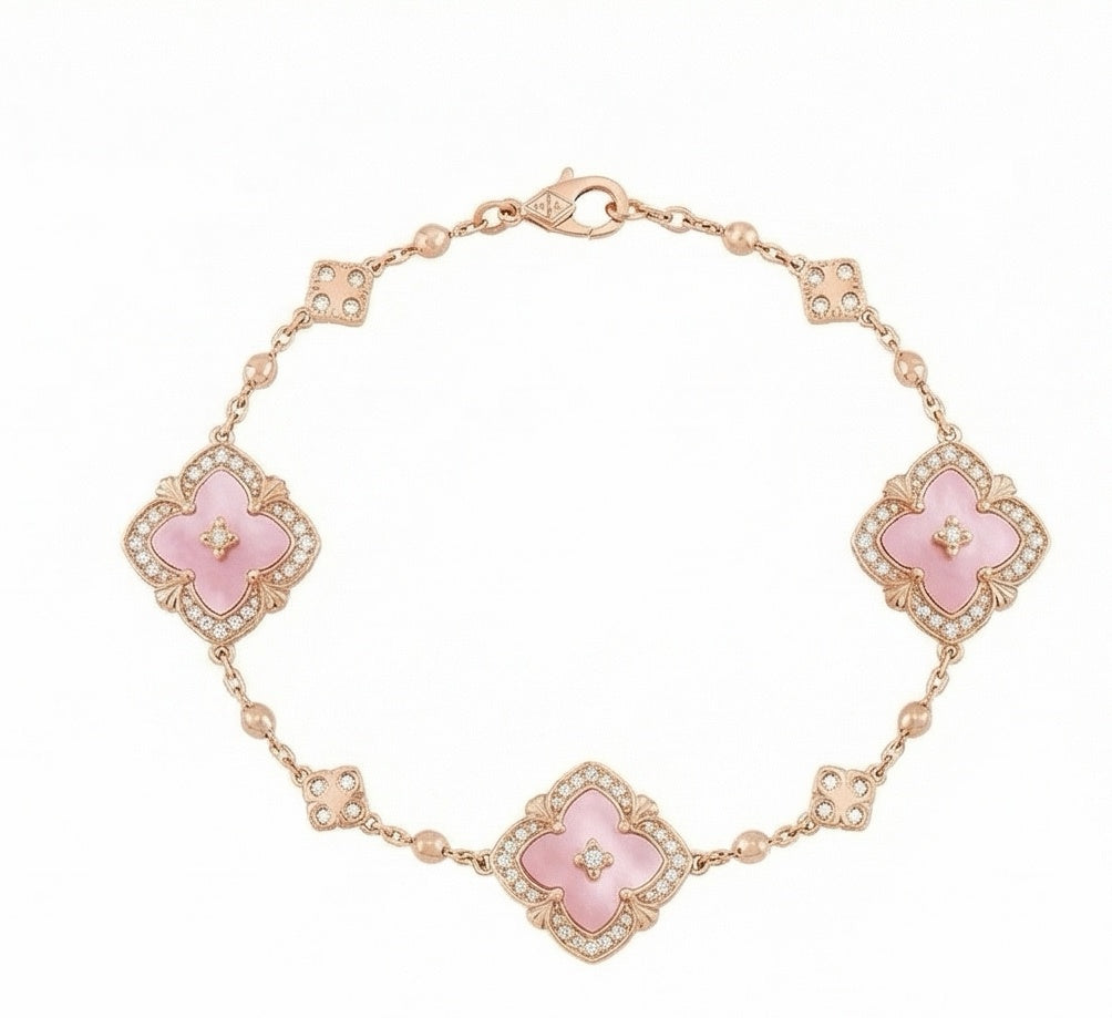 Blush Clover Set——Pink Mother of Pearl Jewelry Set Necklace, Bracelet, Earrings & Ring