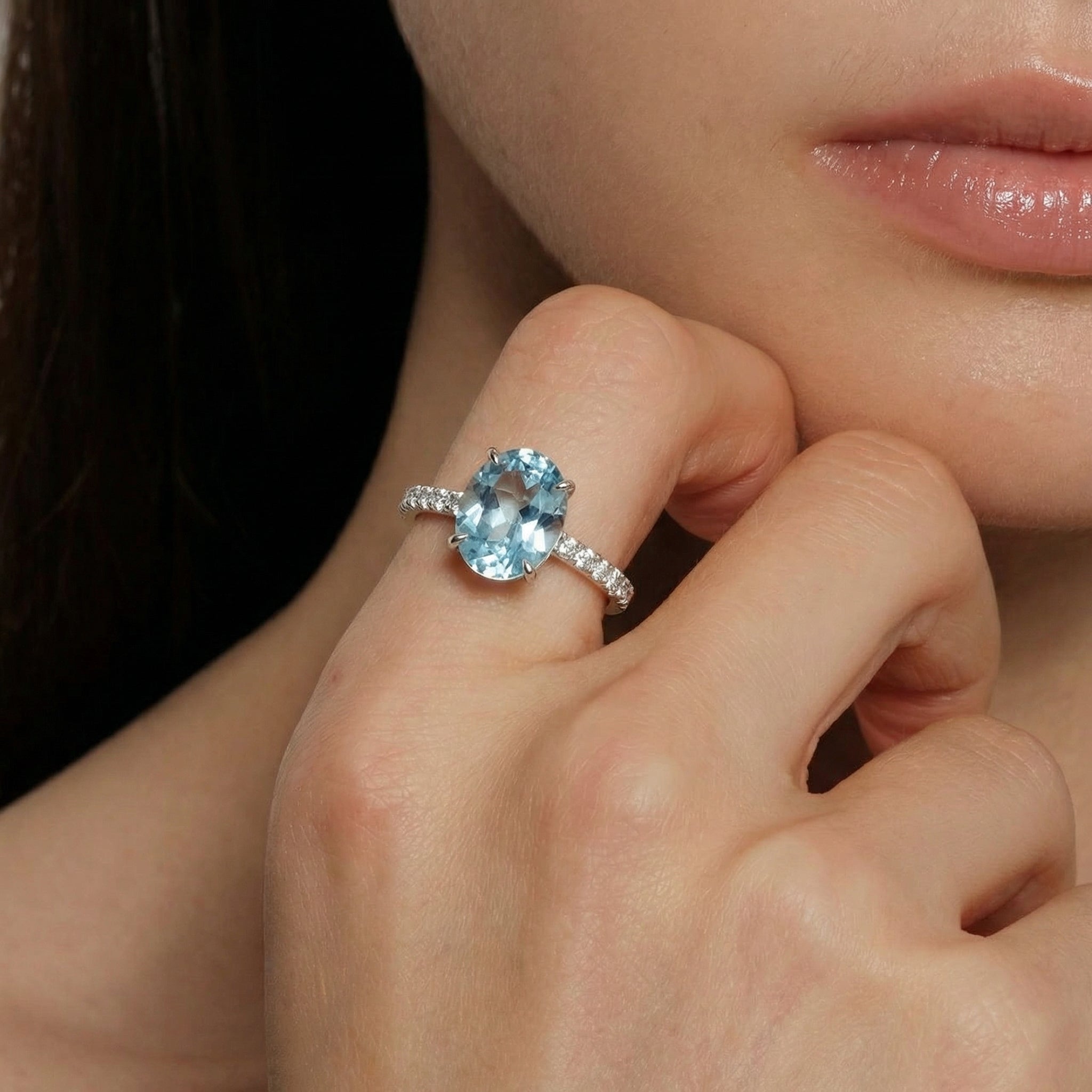 Azure Aquamarine Set-Natural Aquamarine Jewelry Set Necklace & Ring