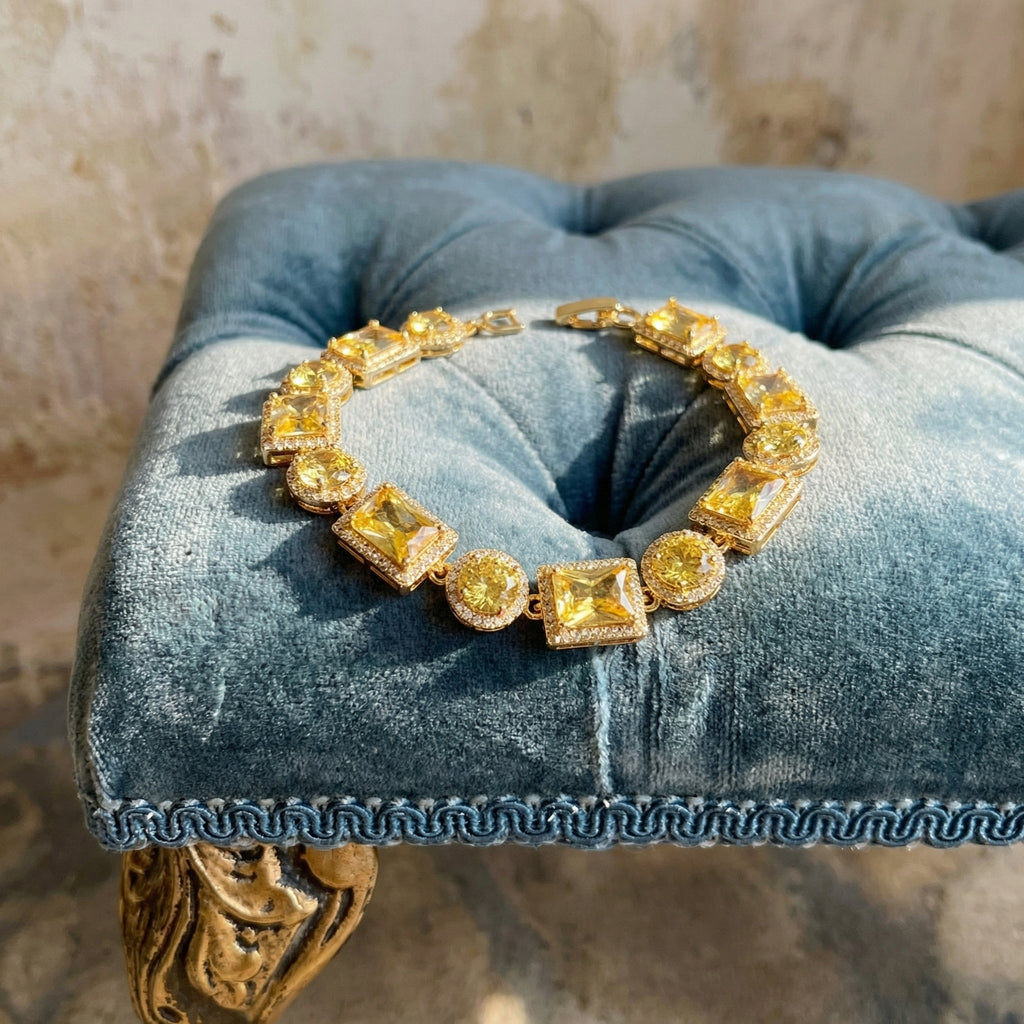 Imperial Gold Halo Set-Yellow Gemstone Jewelry Set Necklace, Bracelet, Earrings & Ring