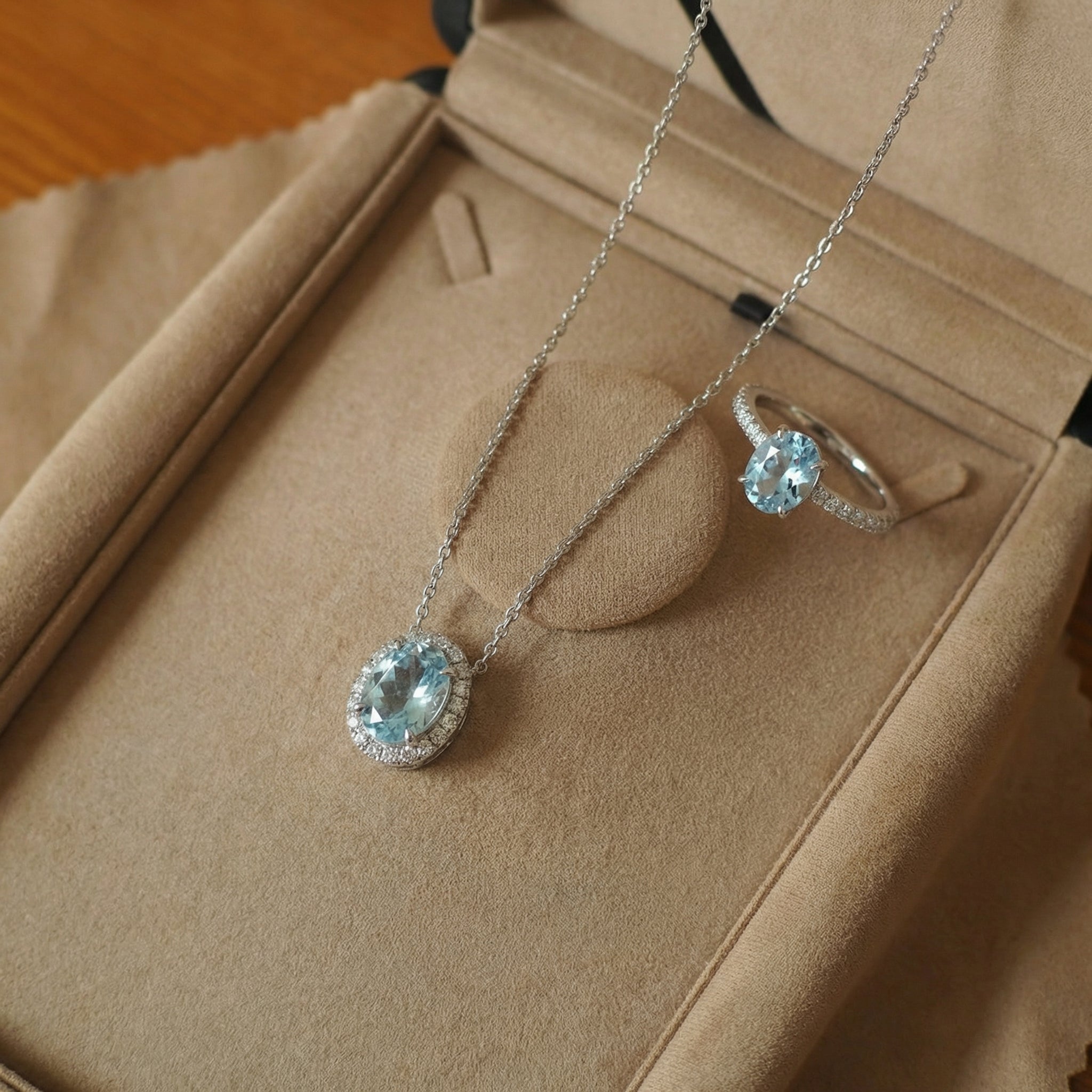 Azure Aquamarine Set-Natural Aquamarine Jewelry Set Necklace & Ring