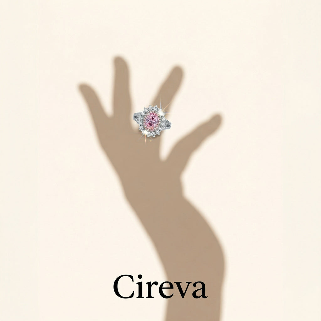Oval Halo Gemstone Ring – Aquamarine & Pink