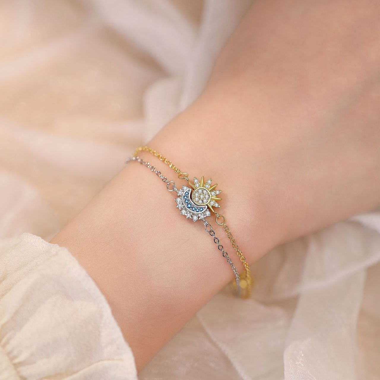 Sun & Moon Bracelet – Two Tone Cubic Zirconia Bracelet