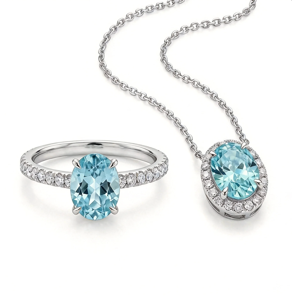 Azure Aquamarine Set-Natural Aquamarine Jewelry Set Necklace & Ring